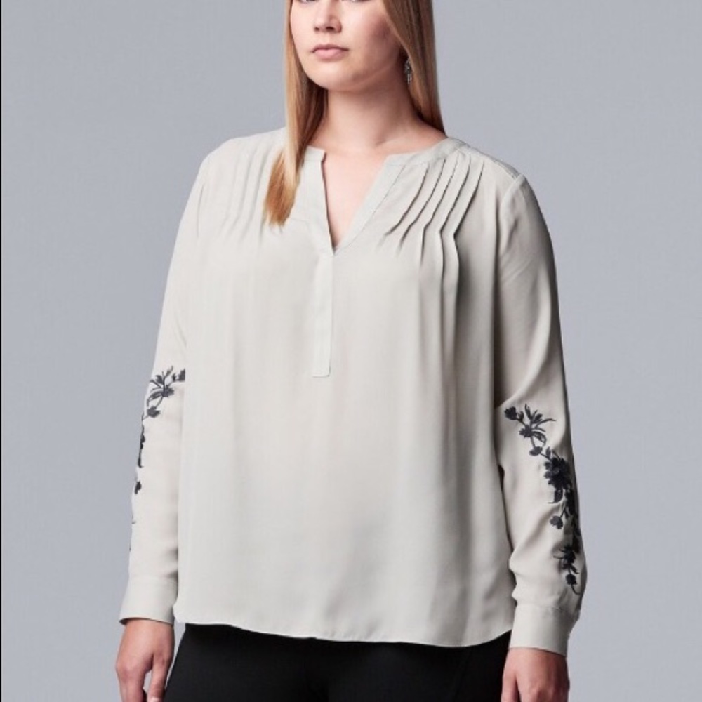APT 9 Gray Pullover Top floral sleeves 3X